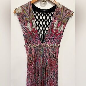 Sky Paisley Sleeveless Lace Back Elegant Maxi Dress - XS